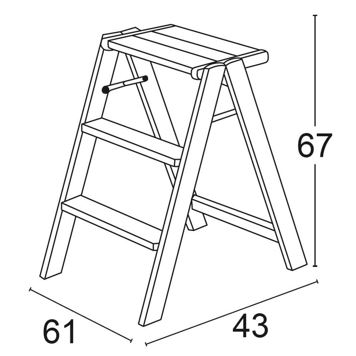 Escalera, en madera, peldaños antideslizamiento, escalera de 3 peldaños, escalera de tijera, 43X67X61 сm - OSIMO