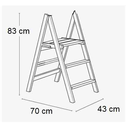 Dorotea - Escalera de madera, Taburete plegable con 3 peldaños, Natural de Madera, 43X70X83 cm