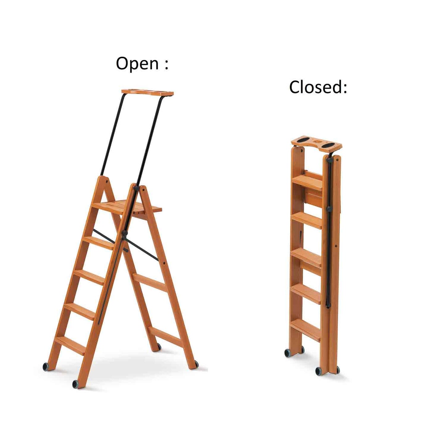 Escalera de madera, Escalera, peldaños antideslizantes, sistema único de apertura. Compacta, TUSCANIA 5