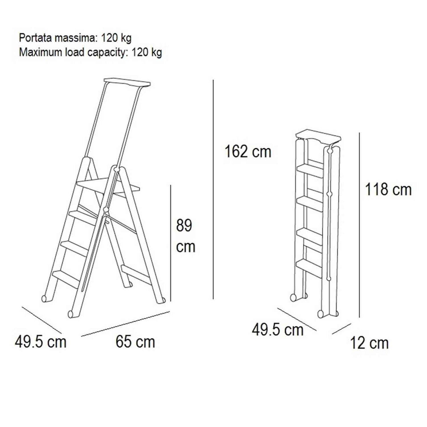 Escalera de madera, Escalera, Compacta 49,5x118x12 cm, capacidad 120 kg, TUSCANIA 4