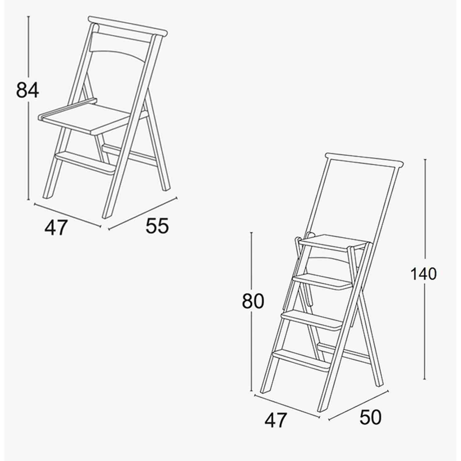 ELETTA - Silla Escalera, escalera de madera plegable, silla transformable, 47x50x140 cm, 47x55x84 cm