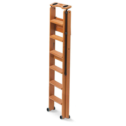Escalera de madera, Escalera, plegable, Escalera 6 peldaños antideslizantes, sistema único de apertura, TUSCANIA 6