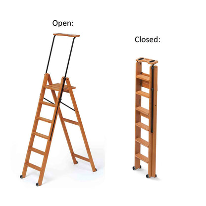 Escalera de madera, Escalera, plegable, Peldaños antideslizantes, sistema único de apertura. Escalera 6 Peldaños