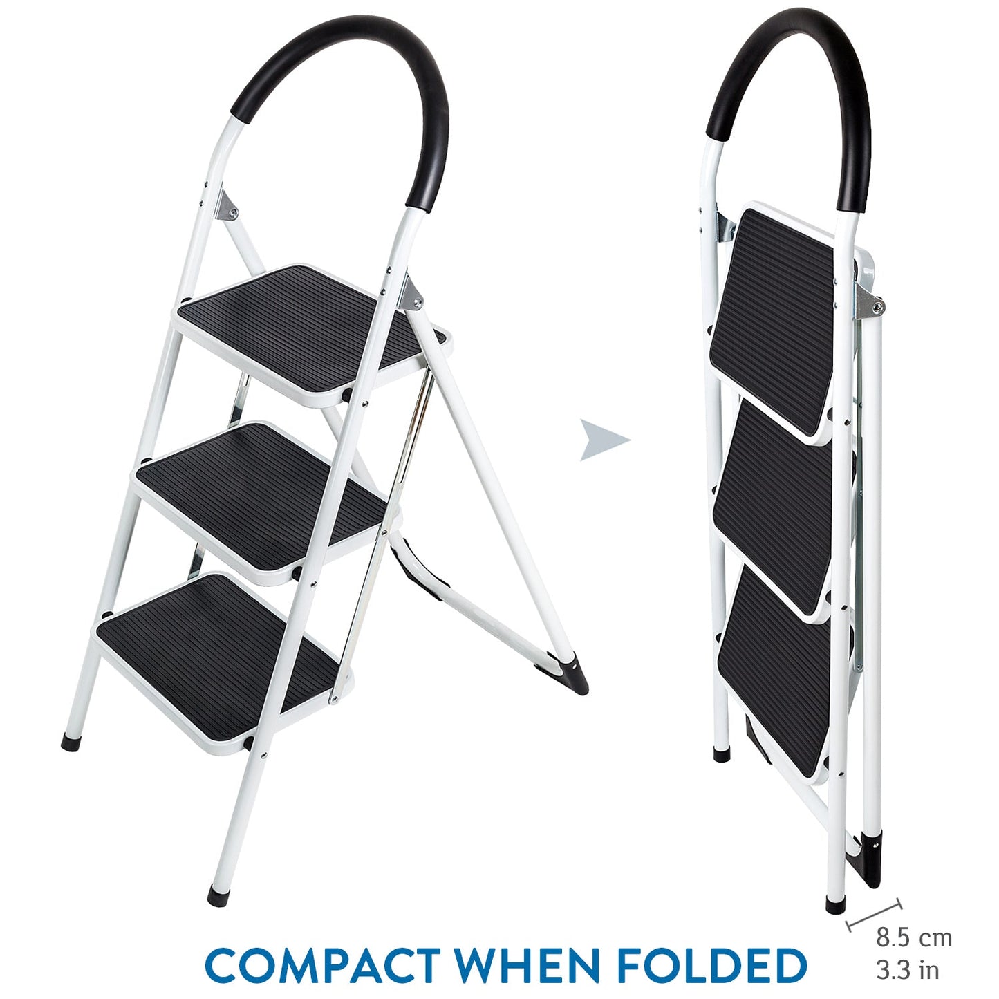 WonderWorker Bold - Escalera, Escalera plegable, Escalera 3 escalones, antideslizantes, acero con recubrimiento en polvo