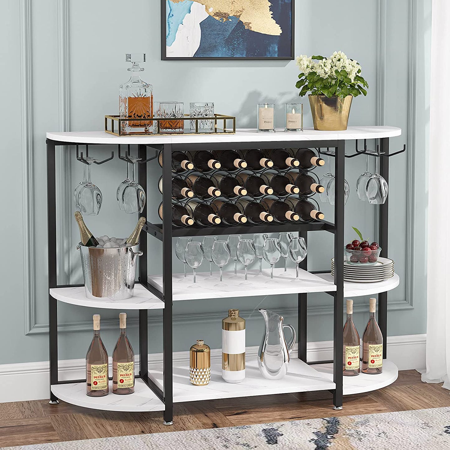 Tribesigns - Mesa de estante de vino, gabinete moderno de 47 pulgadas, con almacenamiento