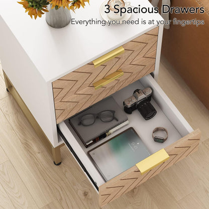 Tribesigns - Mesita de noche de 3 cajones, mesita de noche con diseño único en zig zag, moderna mesa auxiliar para dormitorio, sala de estar