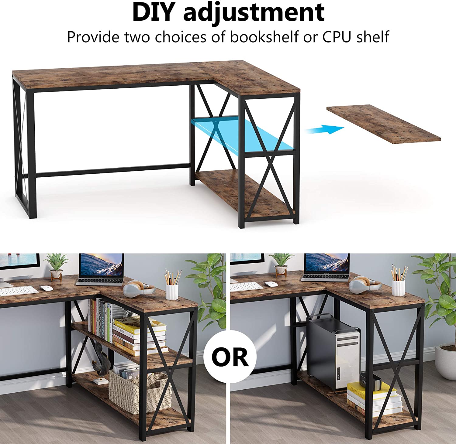 Mesa de Ordenador Escritorio PC Oficina Hogar Mesa Esquinera de Forma L - Tribesigns, 5