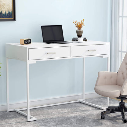 escritorio blanco, mesa escritorio, dos cajones, mesa ordenador, mesa estudio, mesa para ordenador - Tribesigns