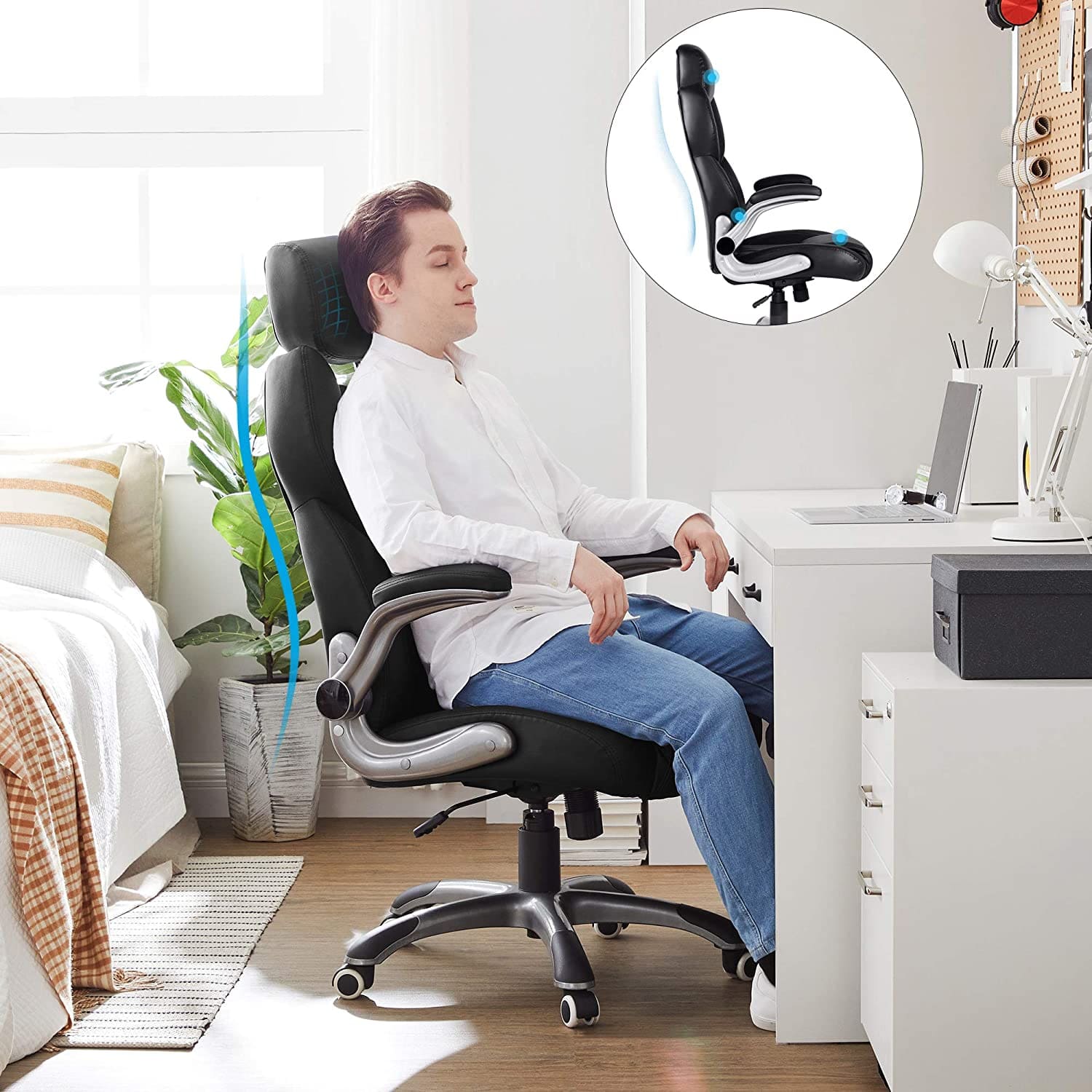 Silla gaming, silla de oficina, piel sintética. Cuerpo duradero, soporta hasta 150 kg, Las ruedas no rayan, SONGMICS