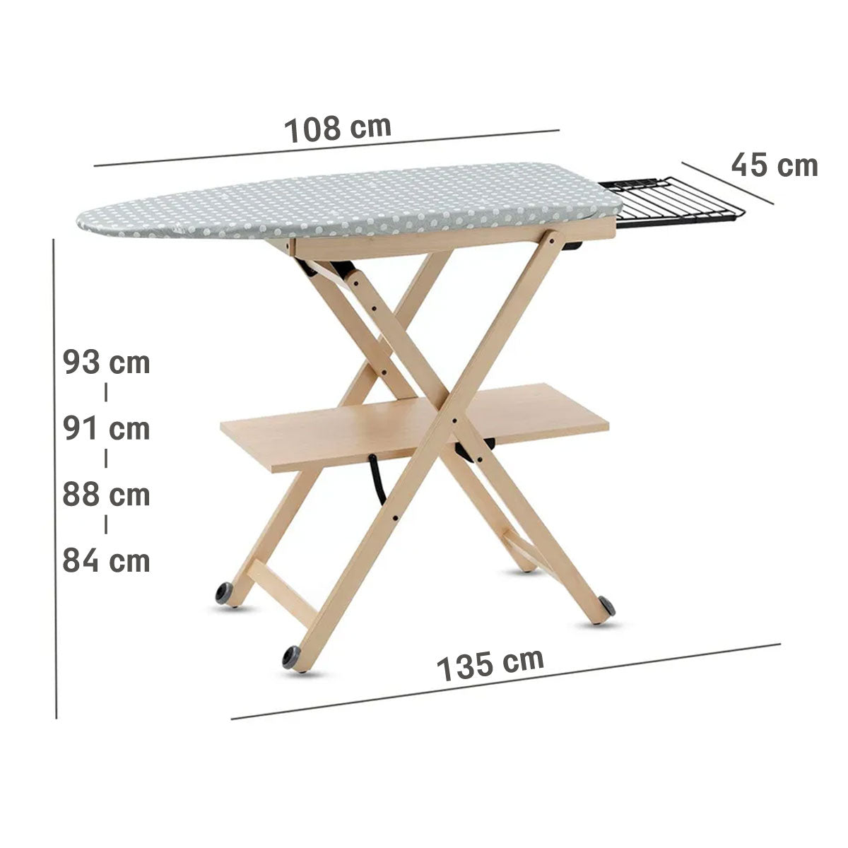 Tabla de planchar, Tabla Planchar, Tabla de planchar plegable, Ajustable en altura 84-93 cm, Madera, ARIT STIROCOMODO, 5