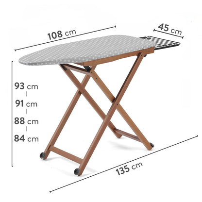 Tabla de planchar STIROLIGHT Tabla de planchar de madera maciza de haya Ancho 45 cm Altura 84-93 cm con ruedas Cerezo ARIT, 3