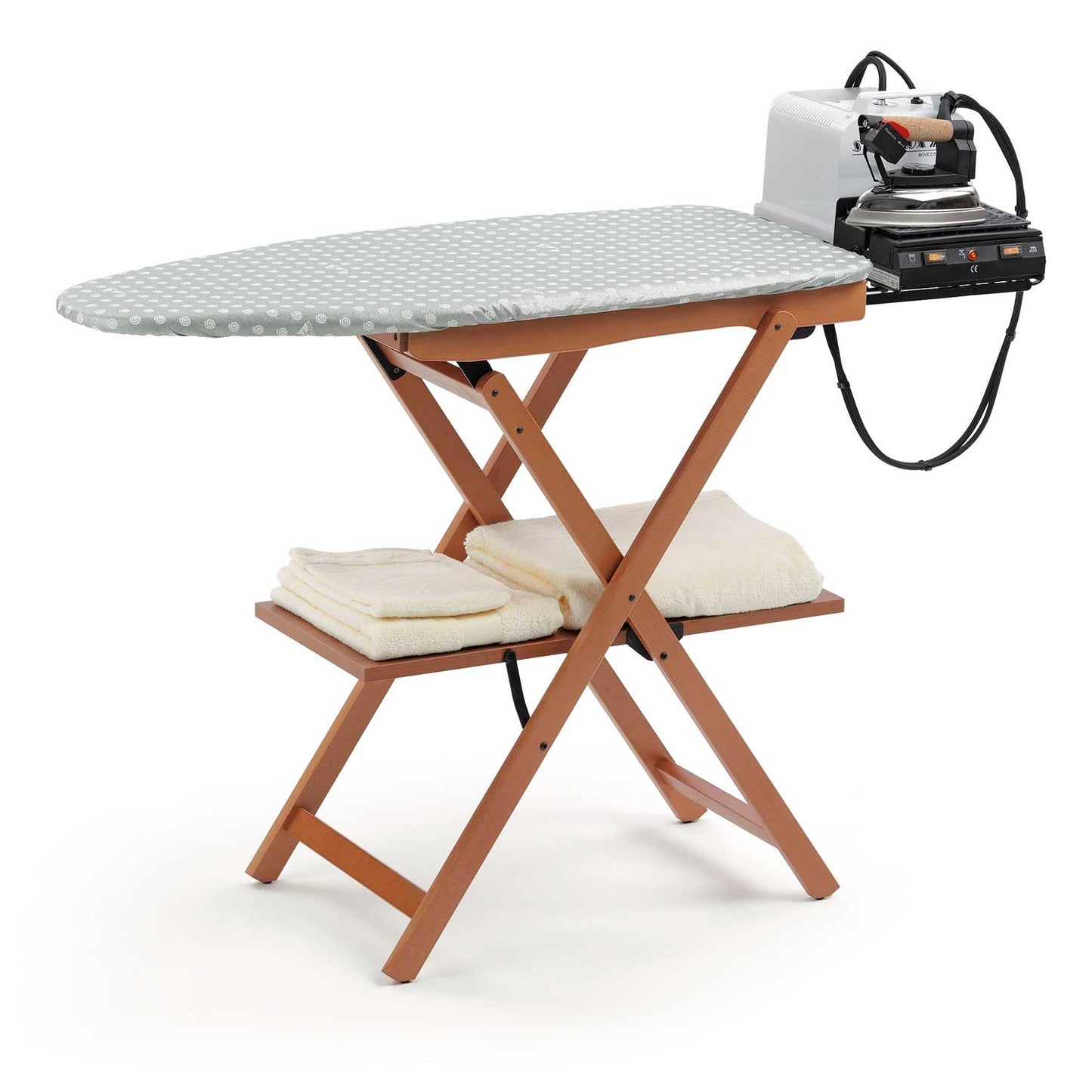 Tabla de planchar, ASTIR, Tabla de planchar de madera maciza de haya, plegable, funda 100% algodón, Cerezo, ARIT