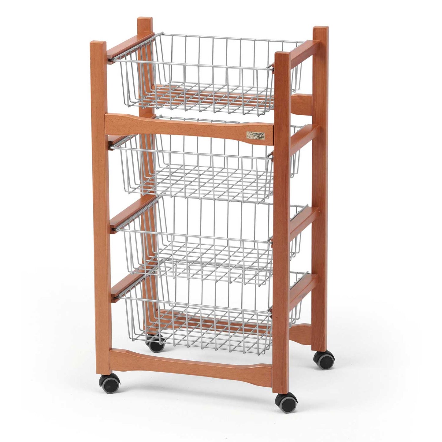 Carro cocina JENGIBRE, Carrito de Cocina con 4 Cestas deslizantes, Carrito de Cocina de madera, Cerezo, 1