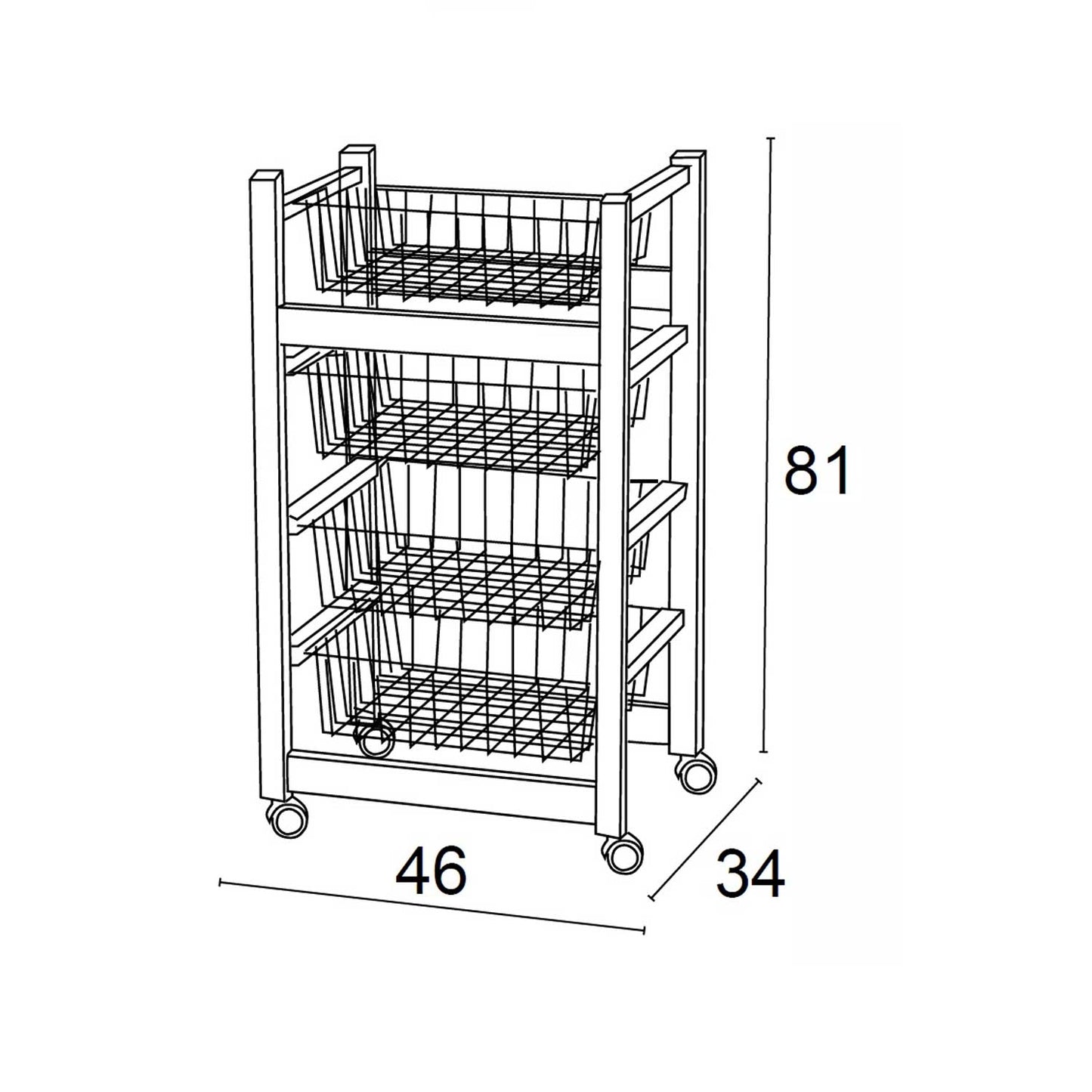 Carro cocina JENGIBRE, Carrito de Cocina con 4 Cestas deslizantes, Carrito de Cocina de madera, Cerezo, 2