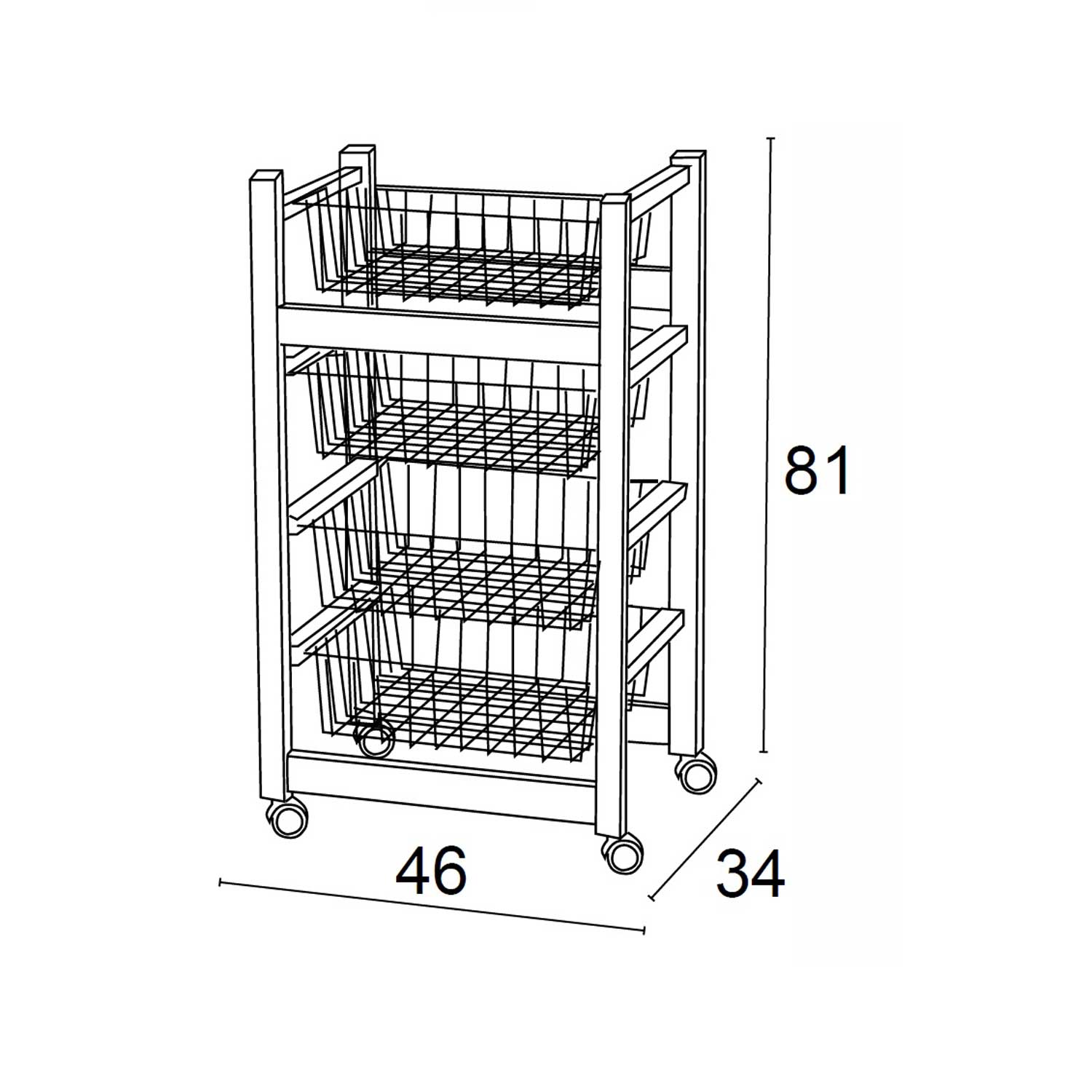 Carro cocina JENGIBRE, Carrito de Cocina con 4 Cestas deslizantes, Carrito de Cocina de madera, Cerezo, 2