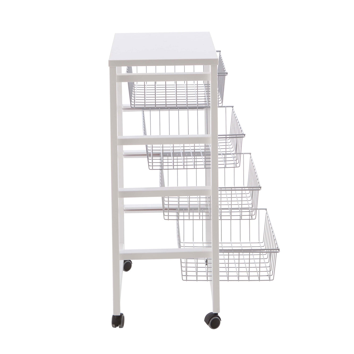 Carro cocina GINGERONE, Carrito de Cocina con 4 Cestas Deslizantes, Carrito de Cocina de madera, Blanco, 3