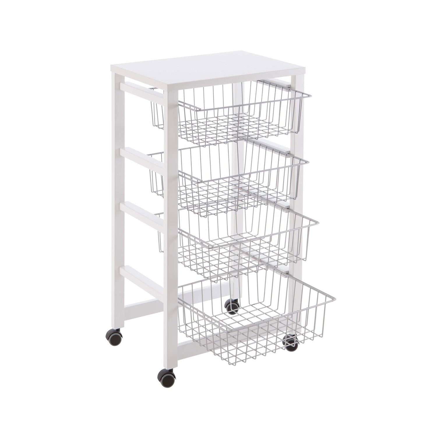 Carro cocina GINGERONE, Carrito de Cocina con 4 Cestas Deslizantes, Carrito de Cocina de madera, Blanco, 1