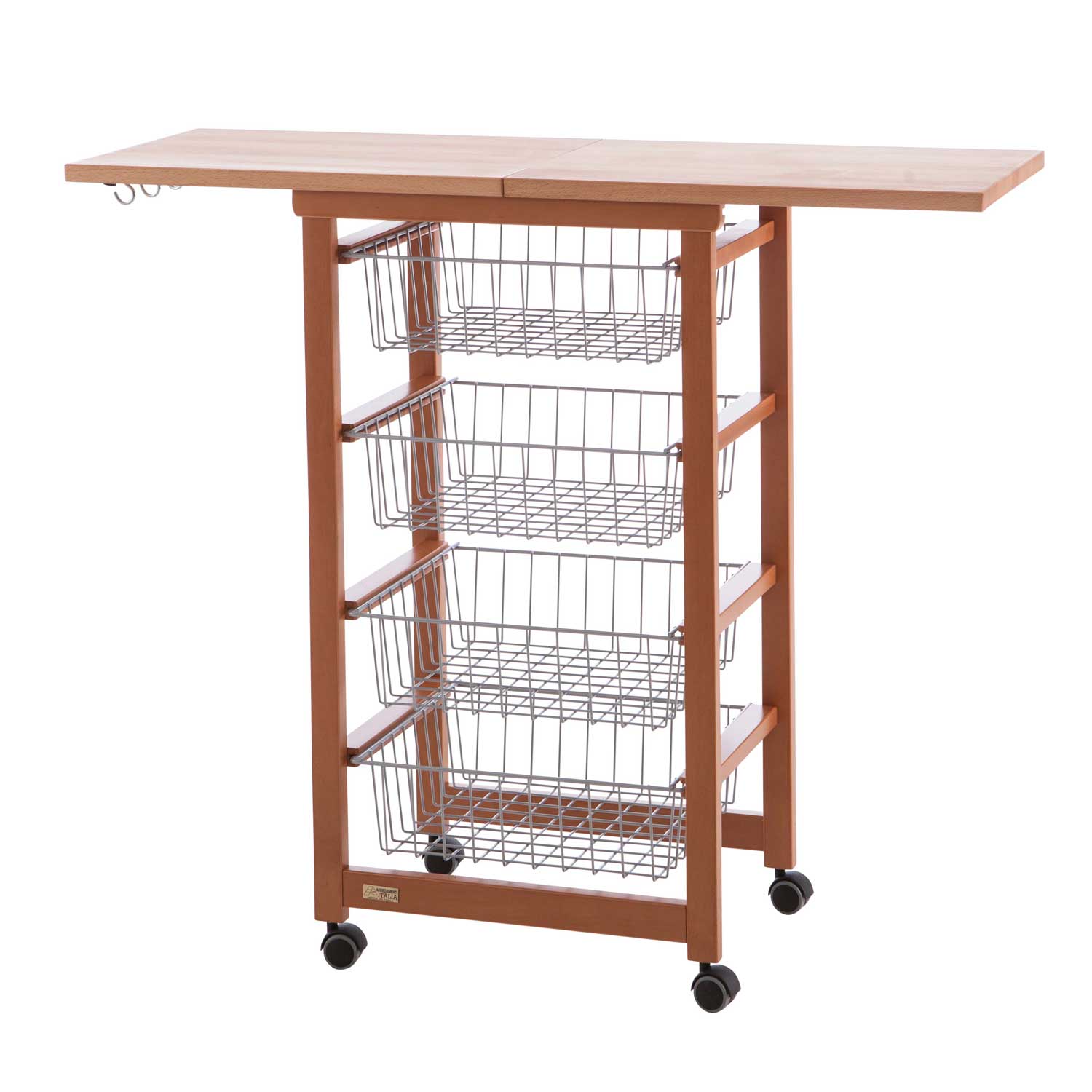 Carro de cocina con encimera GASTONCINO, encimera abatible de 48 a 96 cm, haya maciza, carro de cocina de madera, cerezo, 3