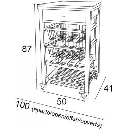 Carro de cocina con encimera GASTONE, superficie de trabajo de haya maciza (50 a 100 cm), madera, Blanco, 4