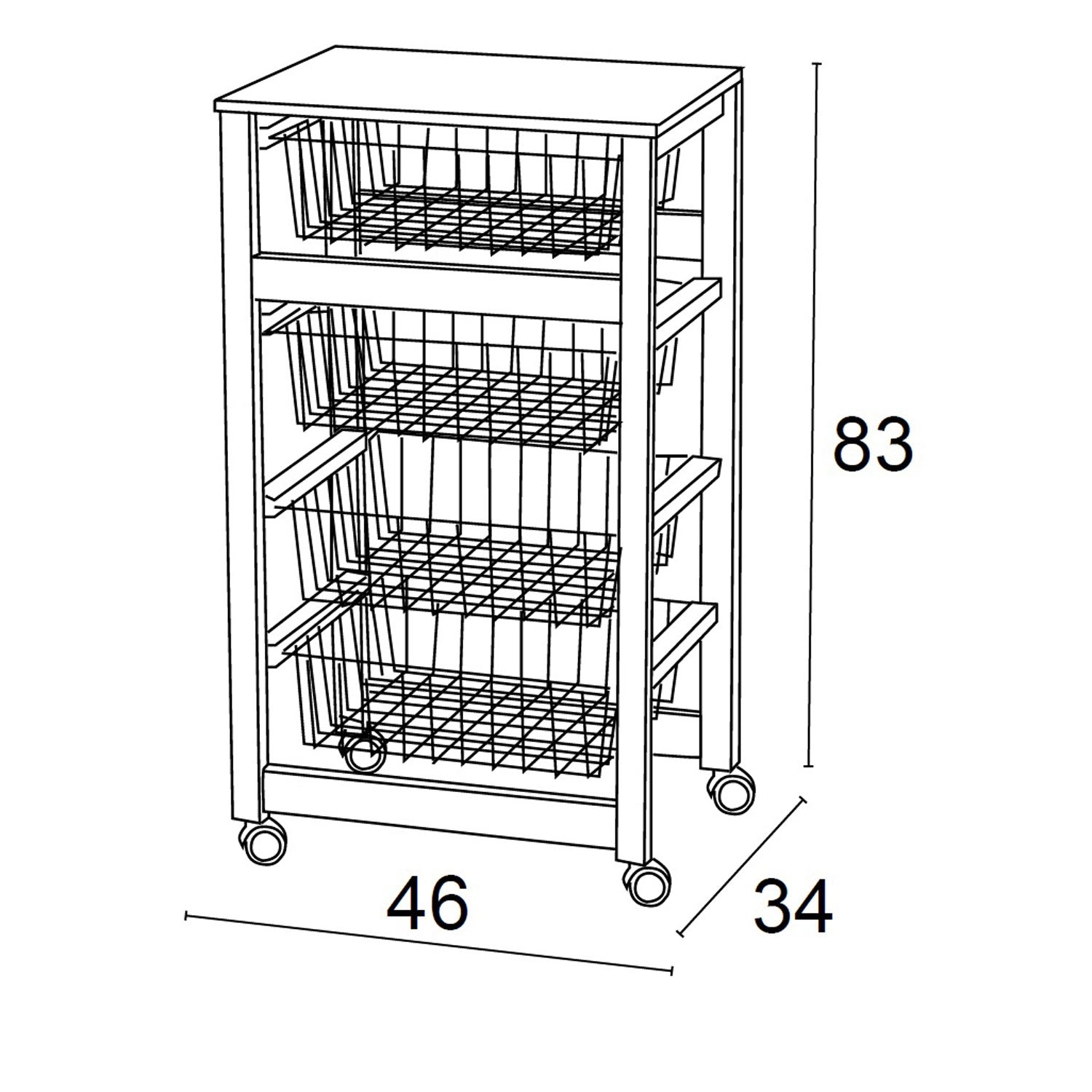 Carro cocina GINGERONE, Carrito de Cocina con 4 Cestas Deslizantes, Carrito de Cocina de madera, Blanco, 5