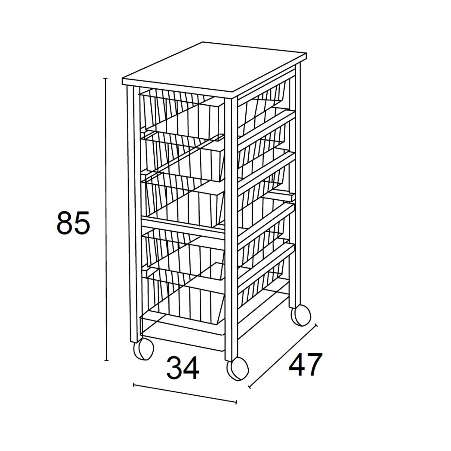 Carro cocina con encimera OLIVER, Carro de Cocina con 5 Cestas deslizantes, Carro de Cocina de madera, Cerezo, 3