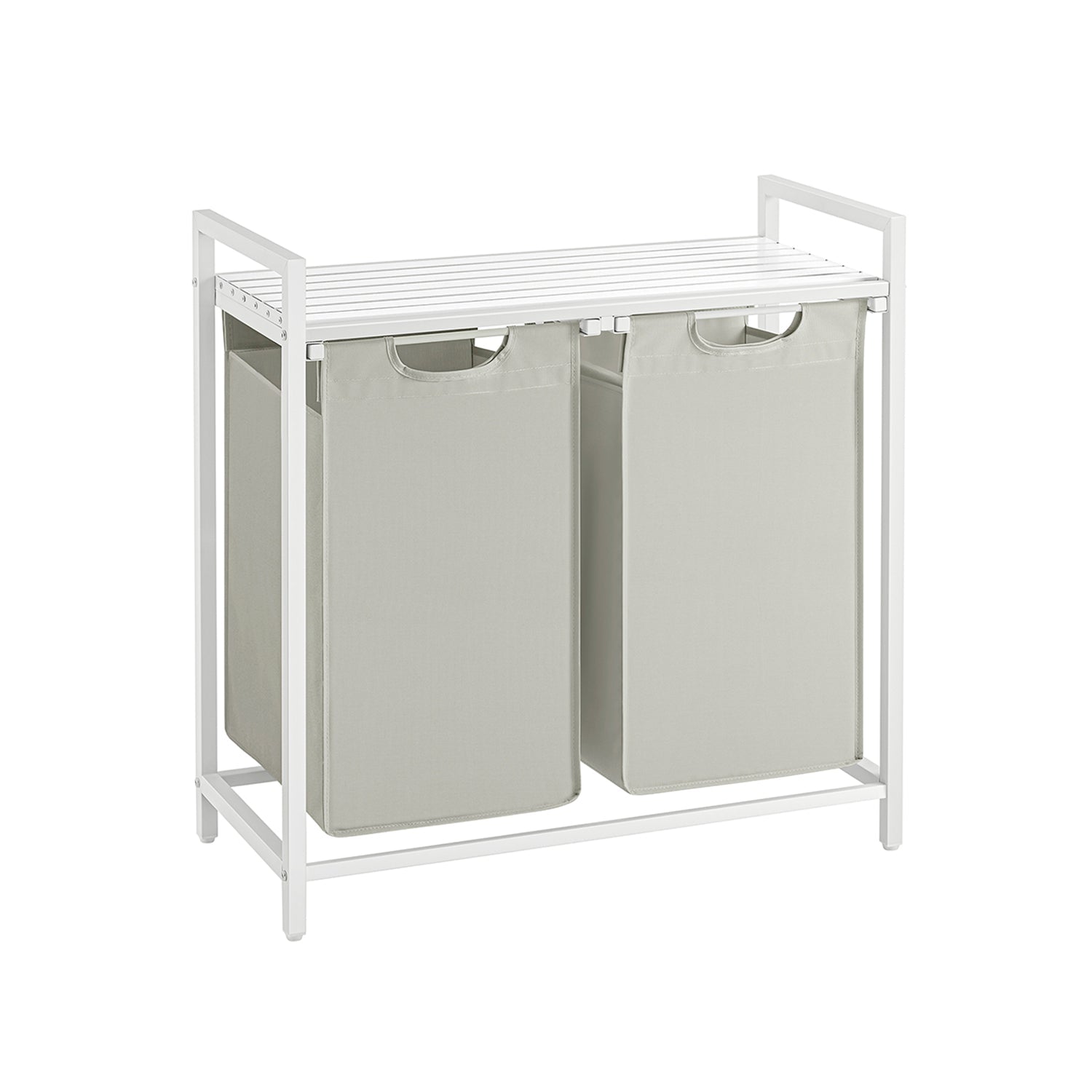 Cesto para ropa sucia de 2 compartimentos extraíbles con estante de metal  de 92 L y de color blanco VASAGLE