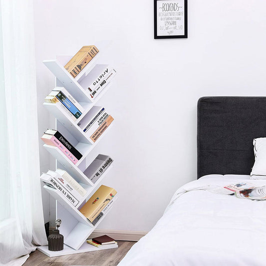 VASAGLE - Librería en Forma de árbol, Librería de 8 Niveles con estantes de Madera, para Sala de Estar, Oficina doméstica, Blanco