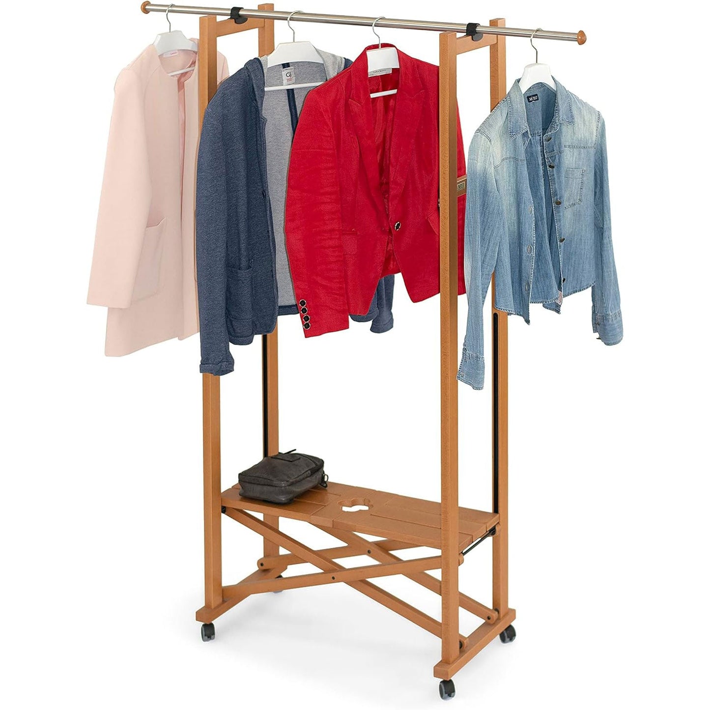Burro Ropa Madera, Armario, Perchero Plegable, Barra Extensible, ARIT Elios 9