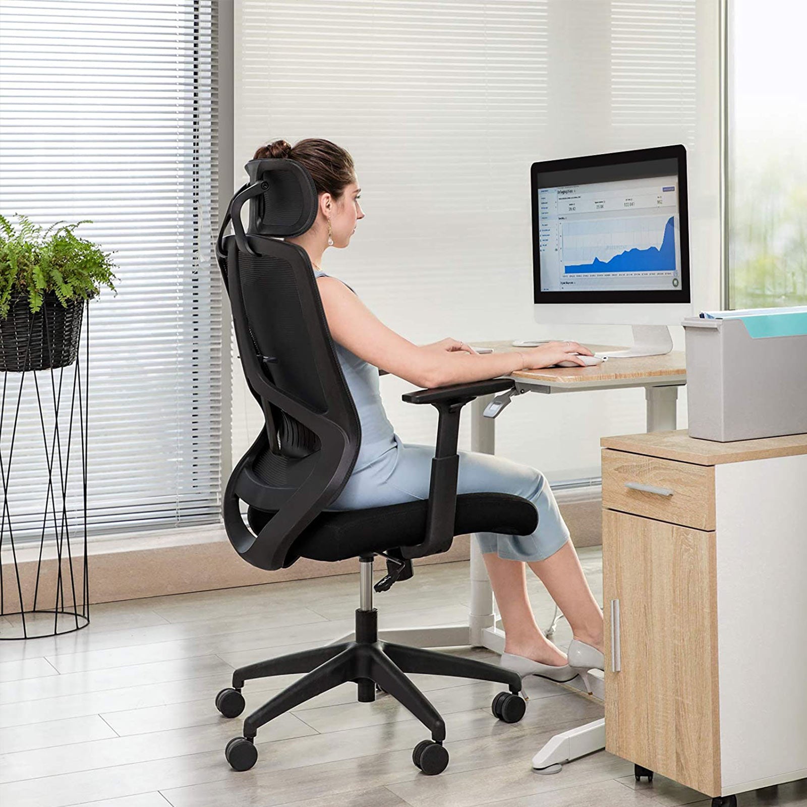 Silla de Oficina, Silla de oficina ergonómica, con Apoyo lumbar, Mecanismo de Inclinación, SONGMICS