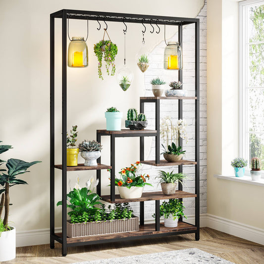 Tribesigns - Soporte para plantas de interior de 5 niveles, estante grande de metal de 180 CM con 10 ganchos colgantes en S