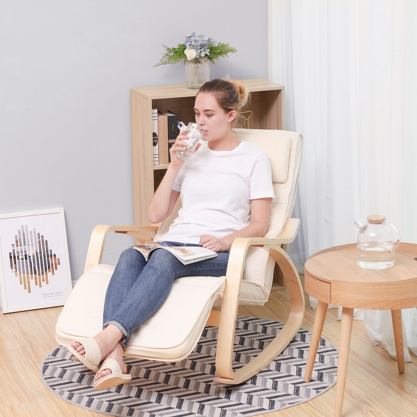 Songmics Mecedora con Reposapiés Ajustable, Silla de Relajación