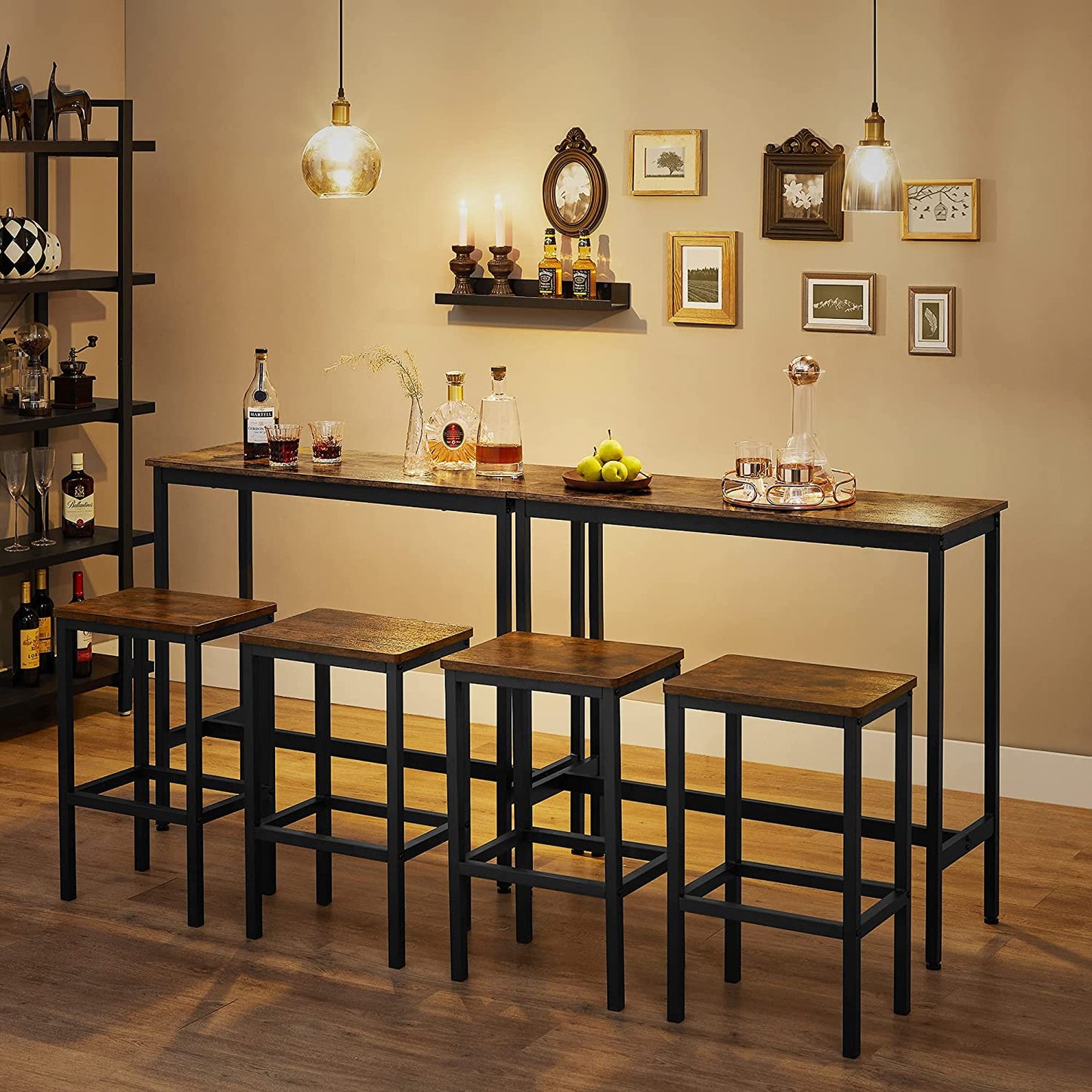 VASAGLE - Grupo de comedor, juego de mesa, mesa de pie (100 x 40 x 90 cm) con taburetes de 2 bares (30 x 40 x 65 cm), marco de metal