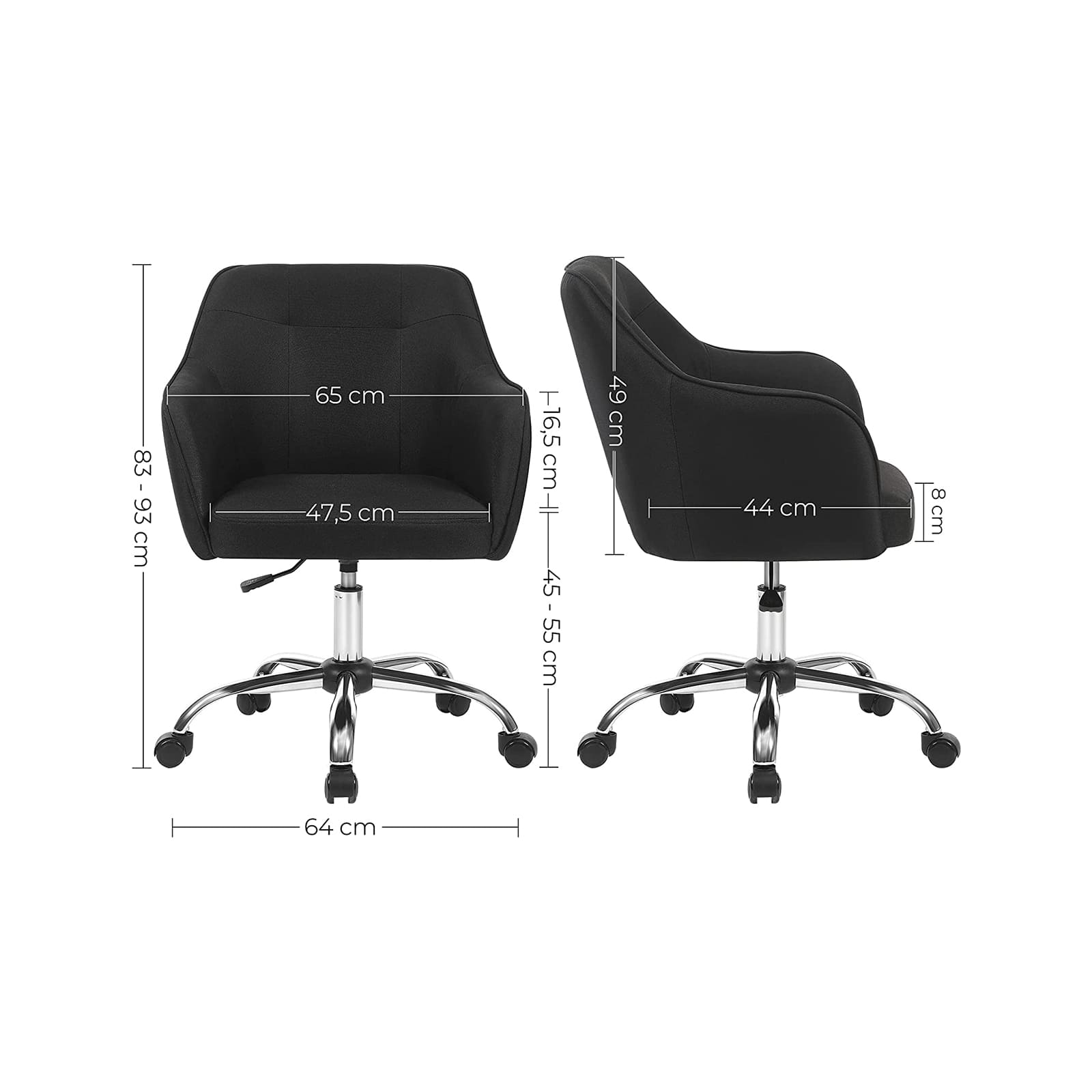 SONGMICS - Silla escritorio - 120 kg - Sillas Oficina, Silla ordenador, silla escritorio sin ruedas, A83-93 CM