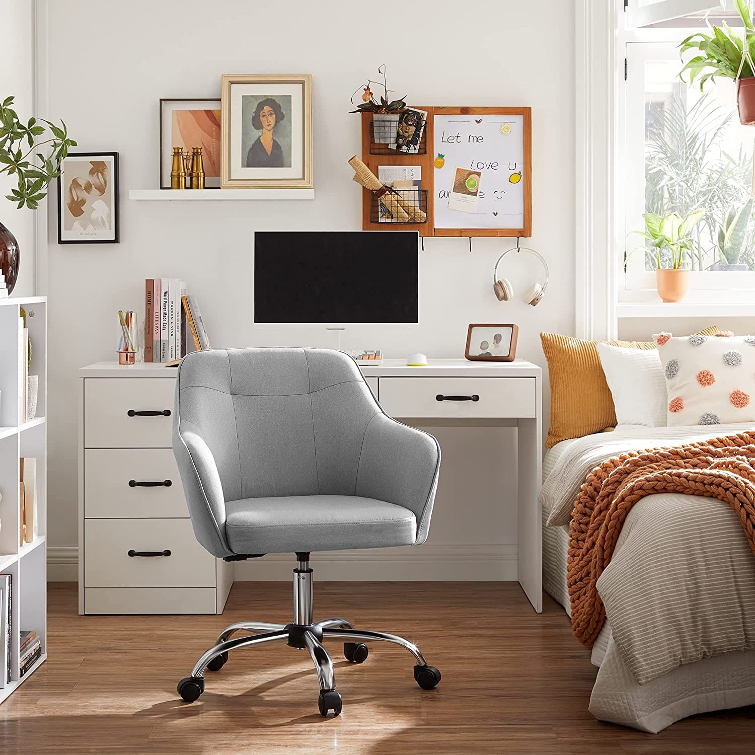Silla ordenador, silla escritorio sin ruedas, sillas oficina, SONGMICS, Silla escritorio - 120 kg, gris 2