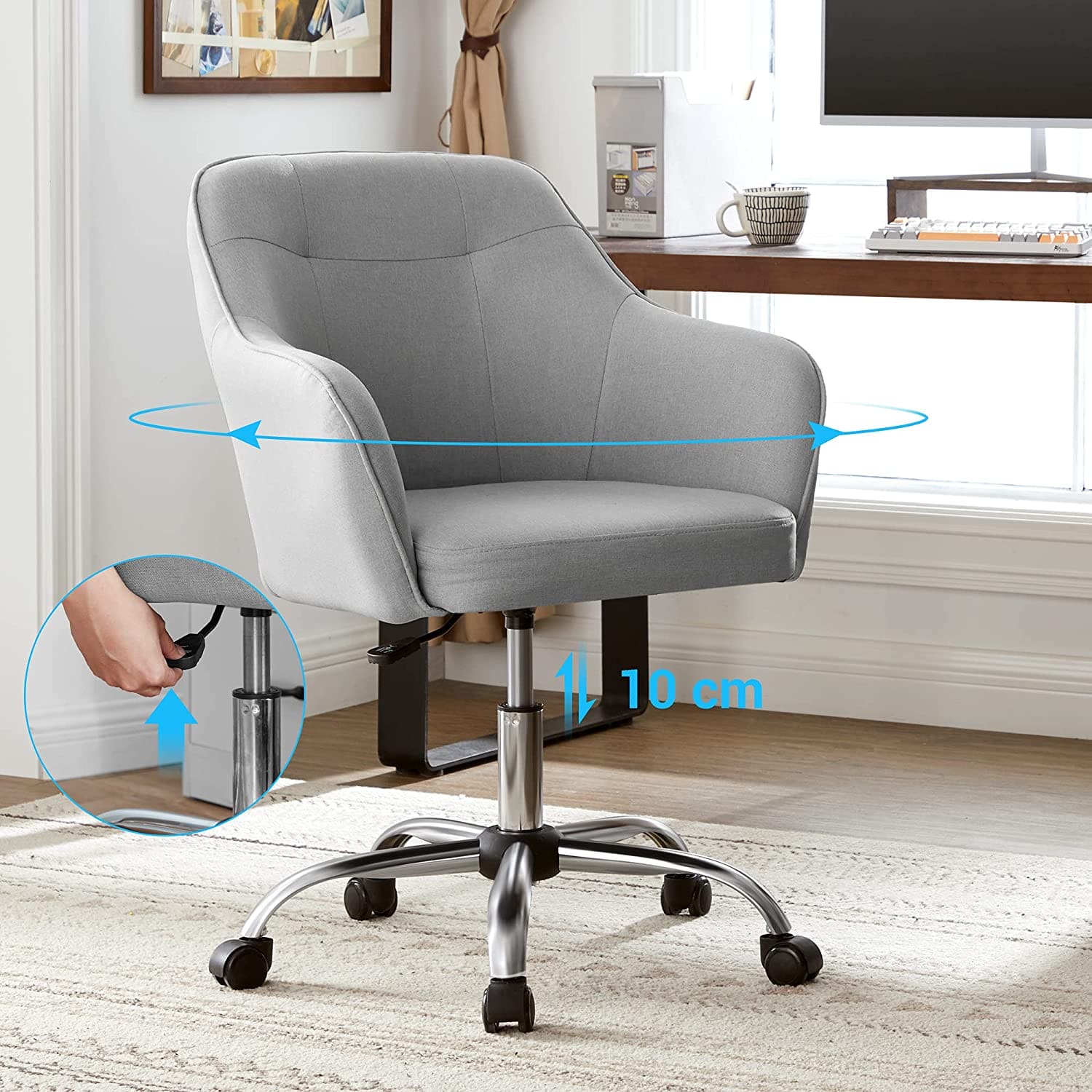 Silla ordenador, silla escritorio sin ruedas, sillas oficina, SONGMICS, Silla escritorio - 120 kg, gris 1