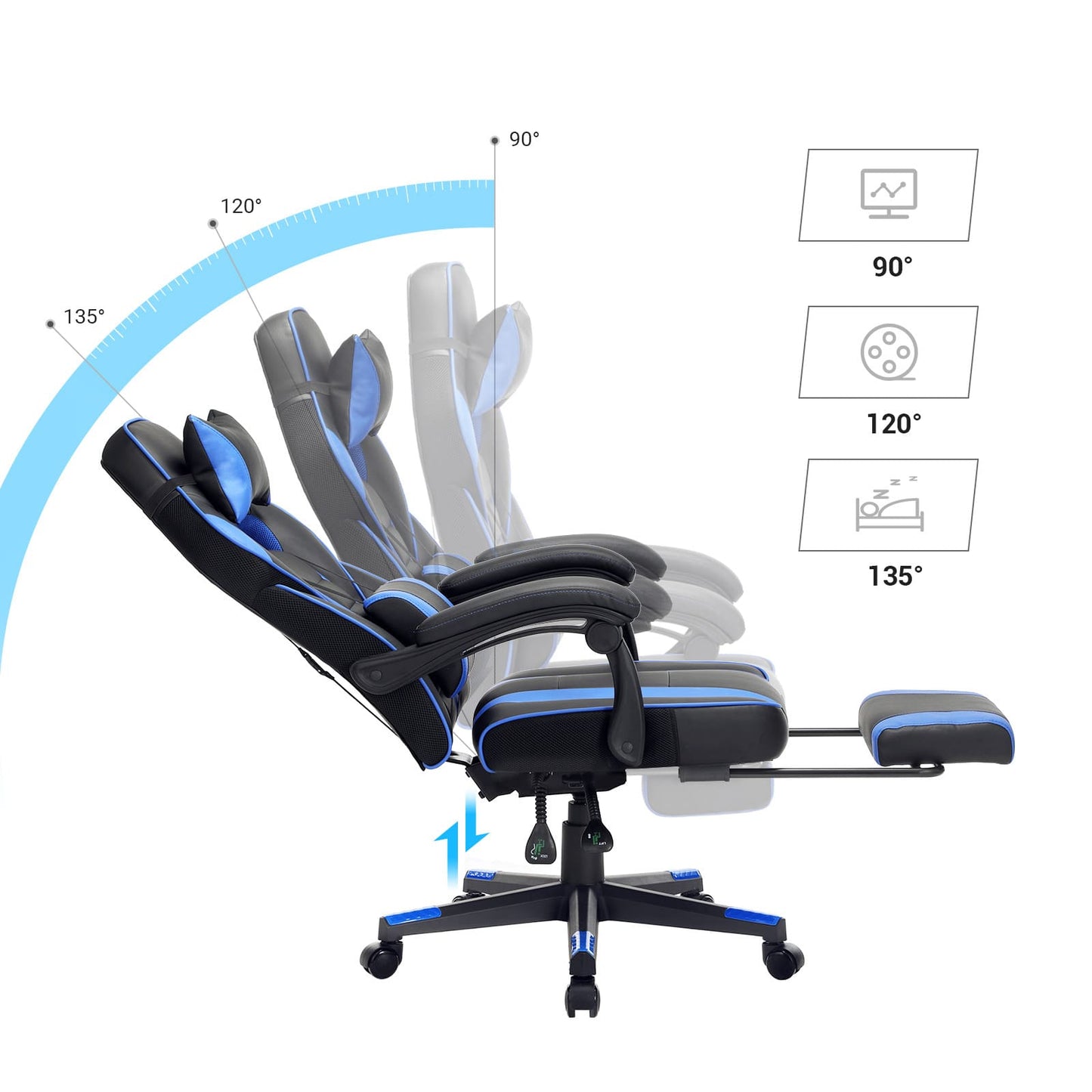 SONGMICS - Silla de juego, silla de oficina con reposacabezas y cojín lumbar, ajustable en altura, cargable hasta 150 kg