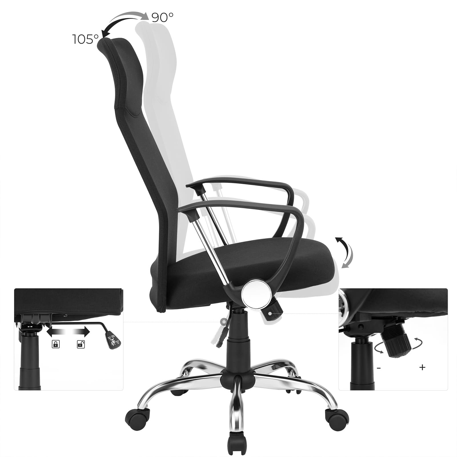 Silla de oficina ergonómica, Silla con ruedas, silla oficina, Silla de malla - SONGMICS 2