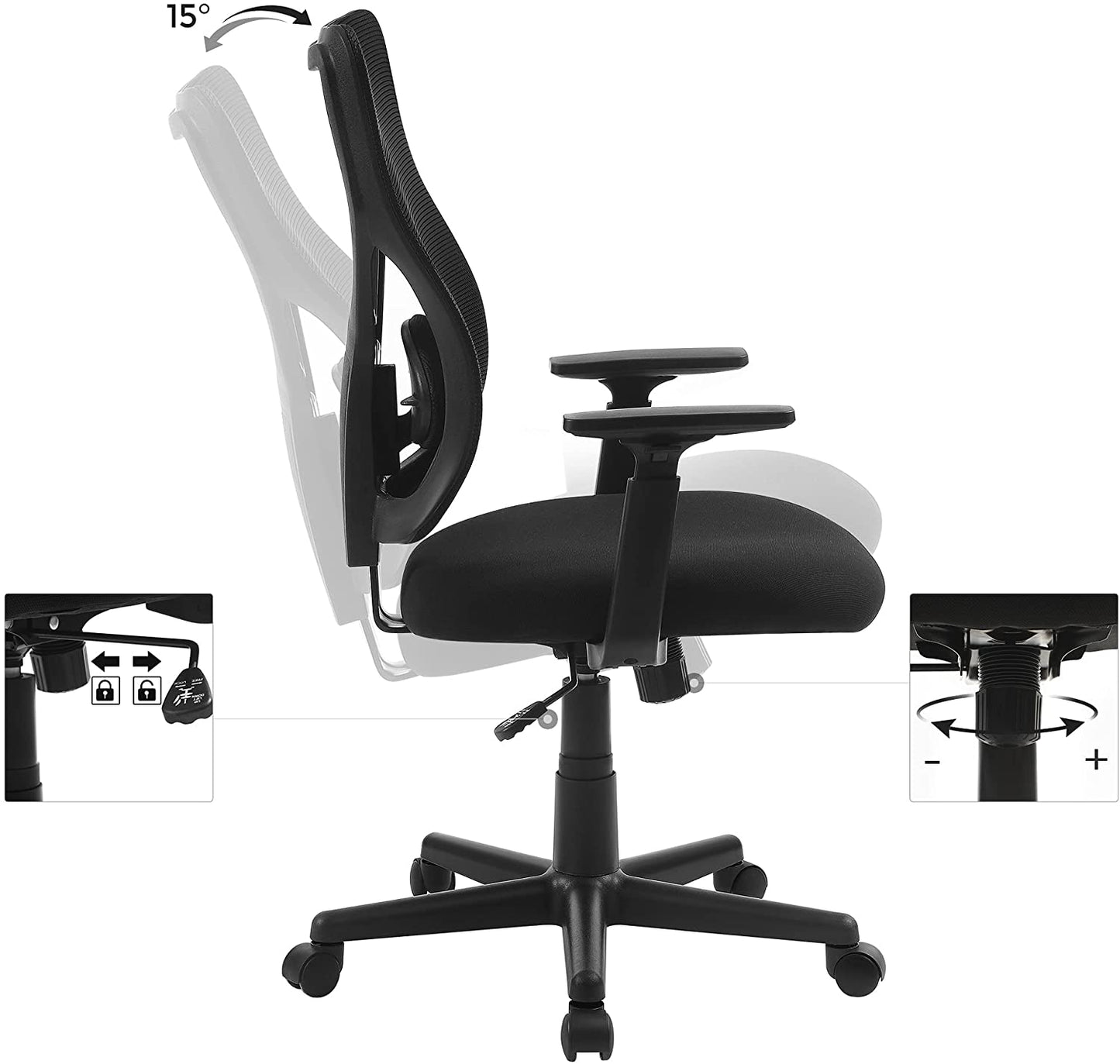 Silla estudio, silla escritorio, Silla giratoria ergonómica, Silla de oficina, SONGMICS, Soporta 120 kg, 3