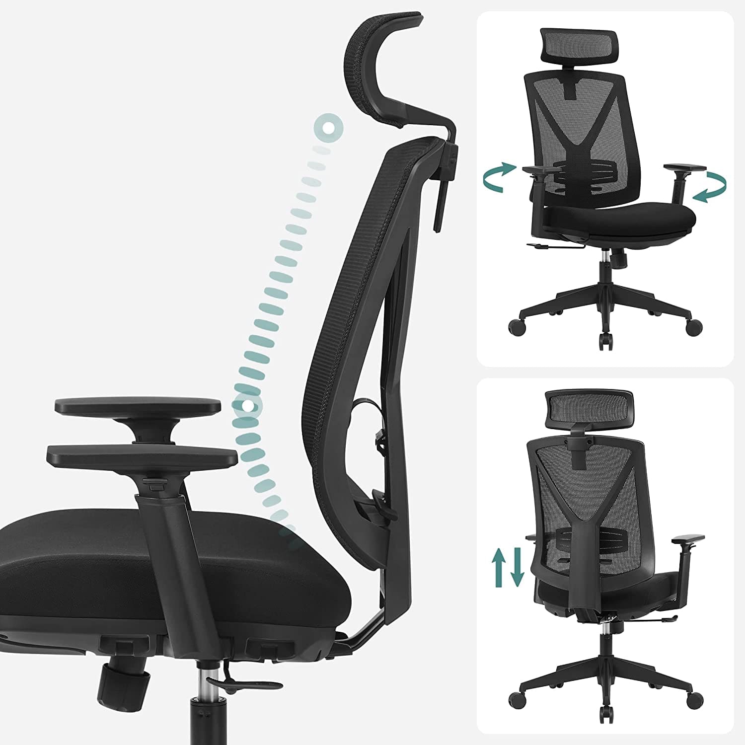 SONGMICS - Silla de oficina, silla de oficina ergonómica, respaldo con curva para la columna