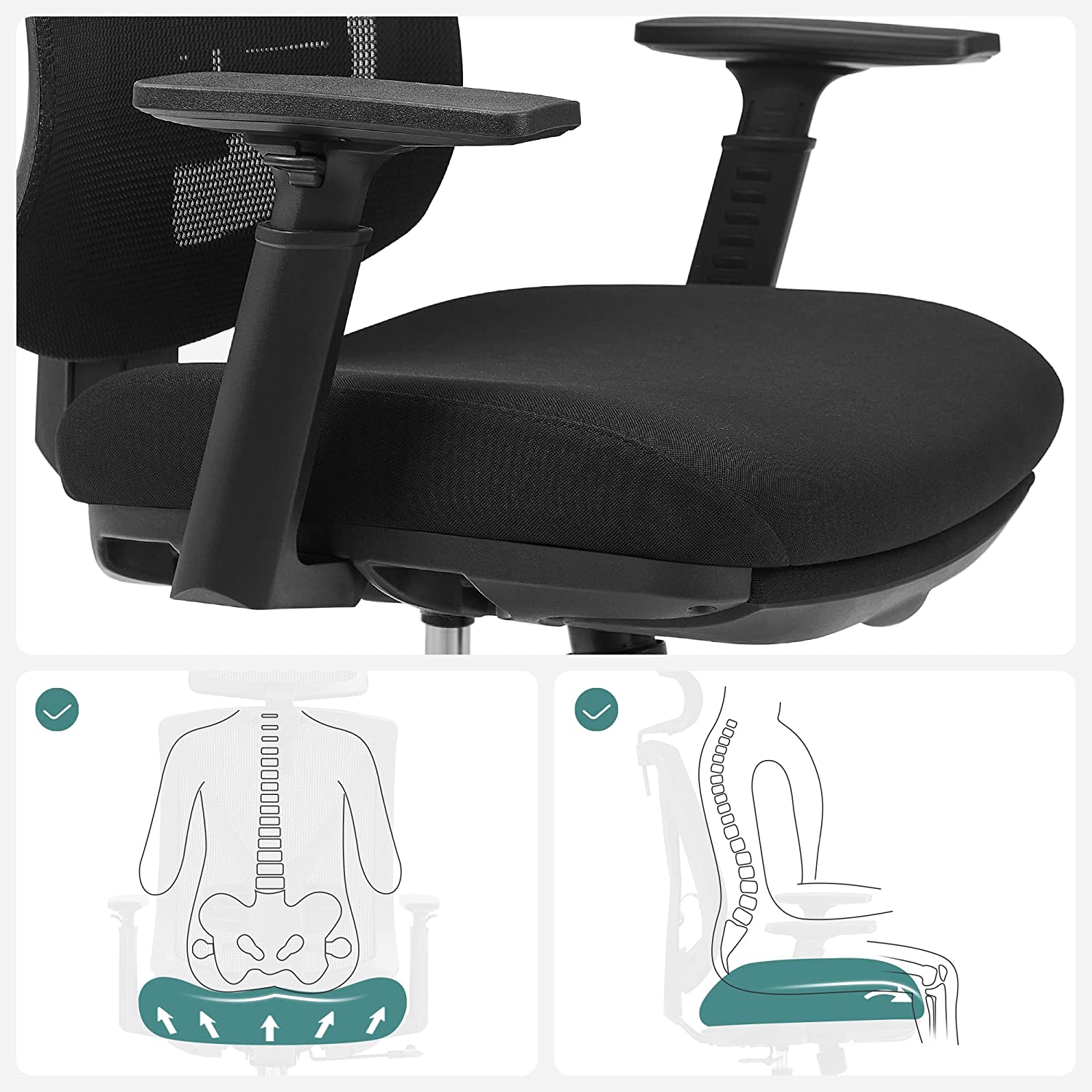 SONGMICS - Silla de Oficina, Silla de Oficina Ergonómica, Asiento Suave y Cómodo