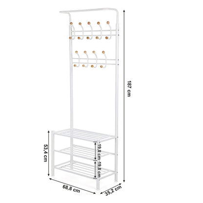 Songmics Perchero con 3 Estantes, Zapatero y 18 Ganchos de Metal
