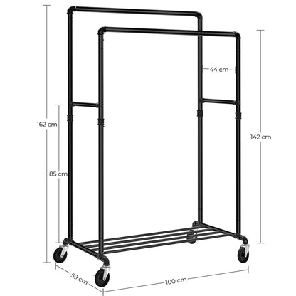 Buro Ropa, Buro Ropa Resistente, Perchero de Doble Barra con Ruedas y Estante, Capacidad de Carga de 110 kg, Songmics, 6