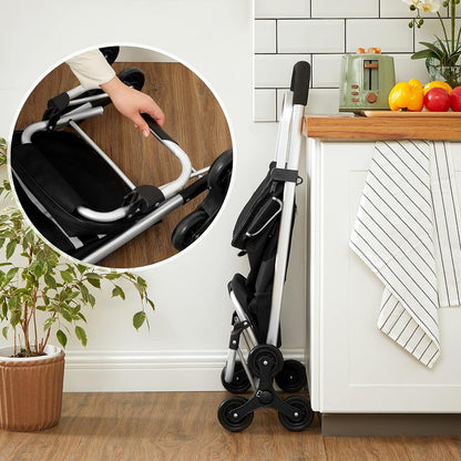 Carro de Compra, Carrito de Compra, Plegable con Ruedas Sube escaleras, Bolsa refrigerante, 35L, Negro, SONGMICS, 2