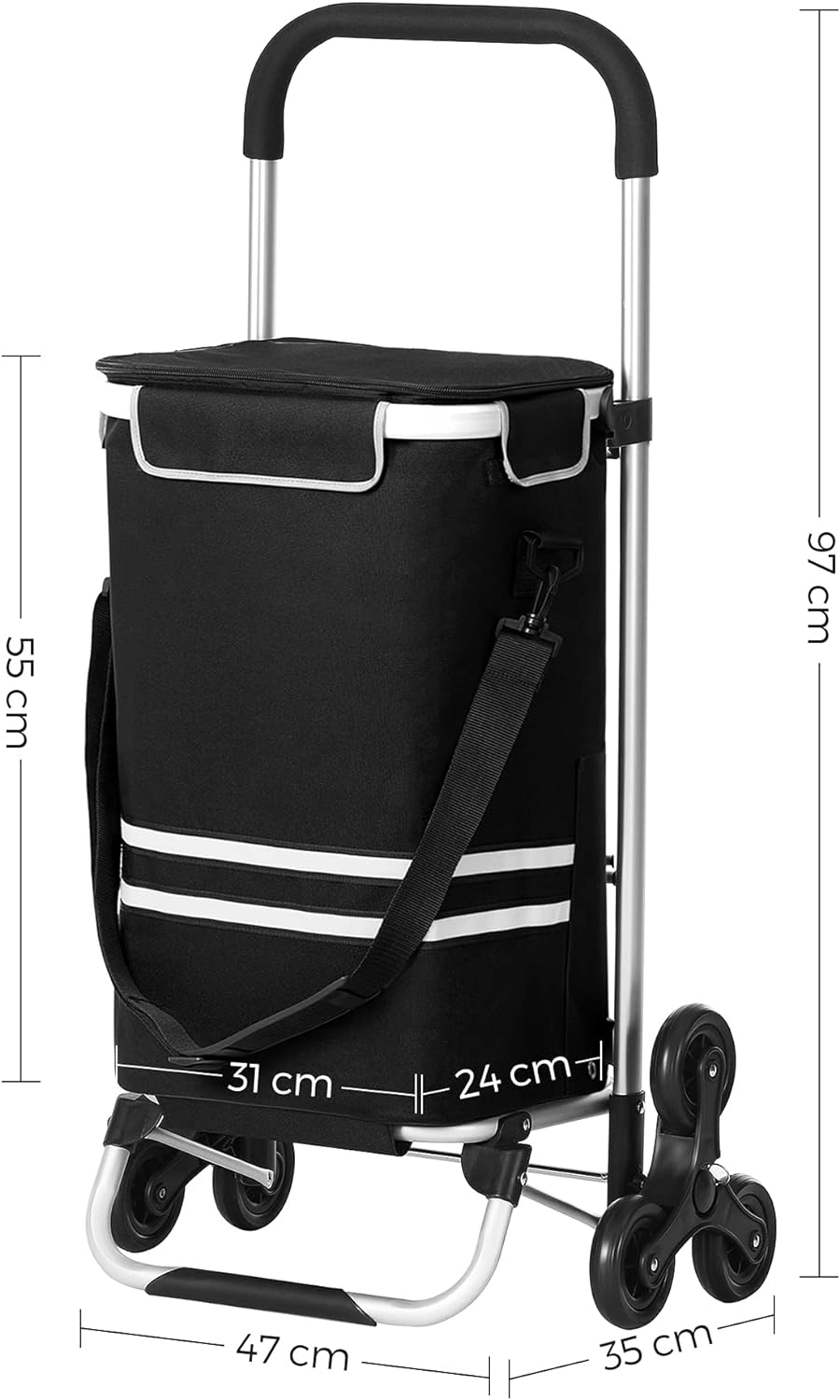 Carro de Compra, Carrito de Compra, Plegable con Ruedas Sube escaleras, Bolsa refrigerante, 35L, Negro, SONGMICS, 7