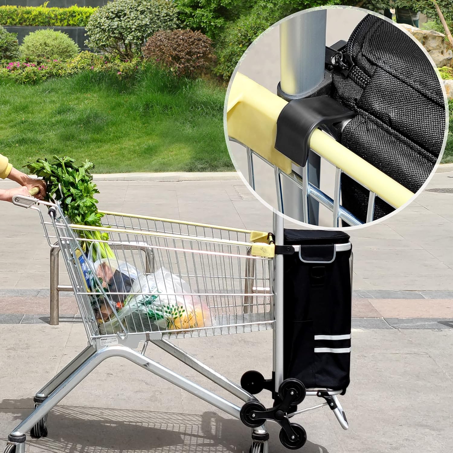 Carro de Compra, Carrito de Compra, Plegable con Ruedas Sube escaleras, Bolsa refrigerante, 35L, Negro, SONGMICS, 3