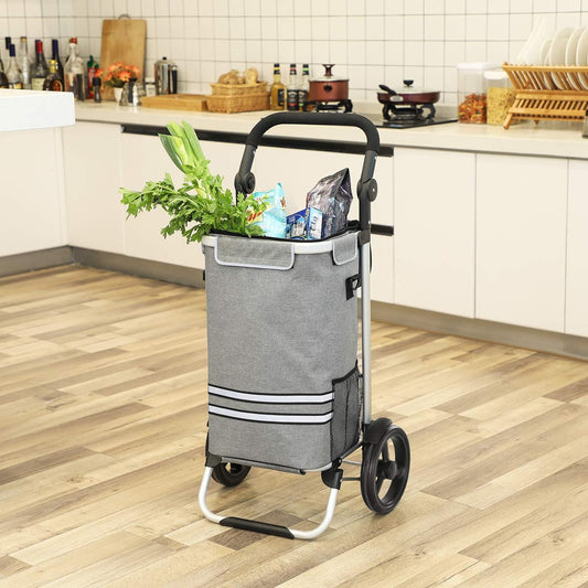 SONGMICS - Carro de Compra Plegable, Sólido, con Bolsa de Refrigeración Aislante, Carro de Equipaje con Ruedas, 35L, Gris