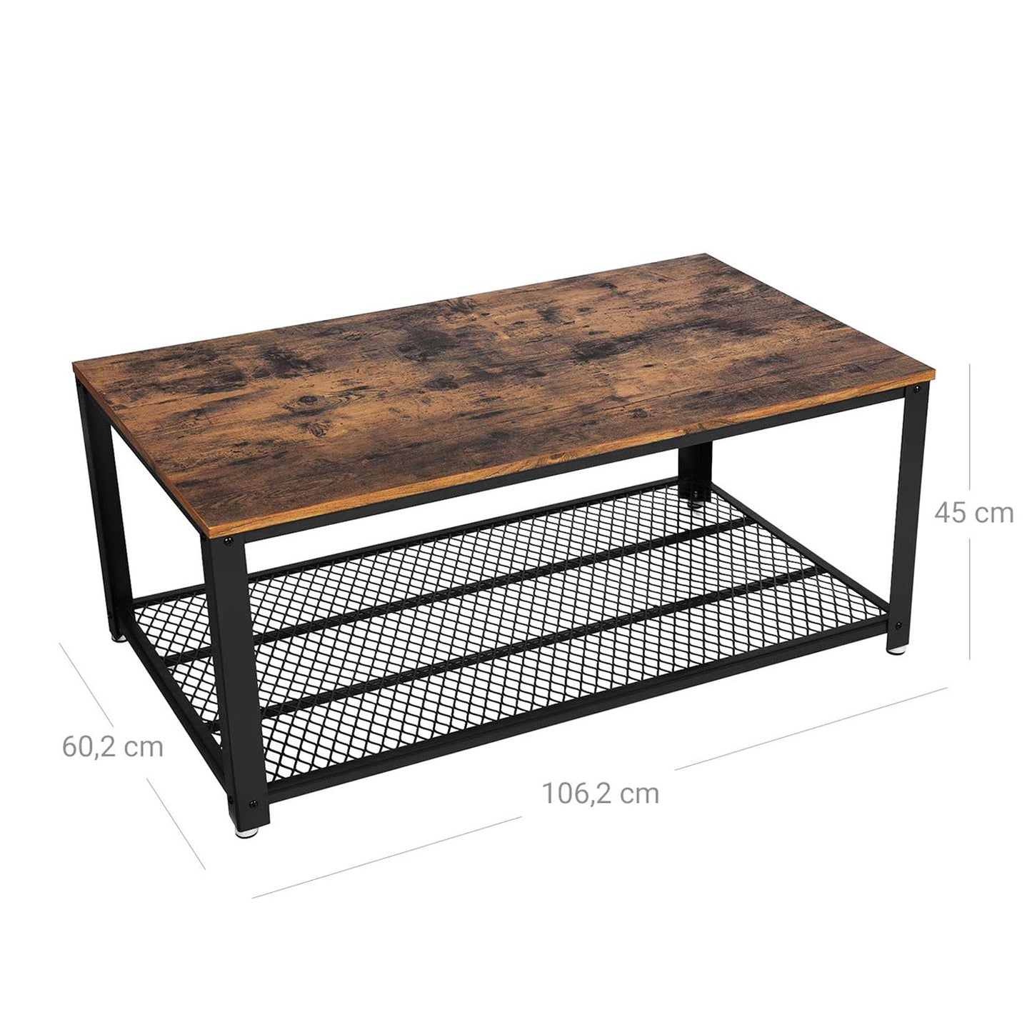 Mesa de Centro Estilo Industrial con Estante de Rejilla