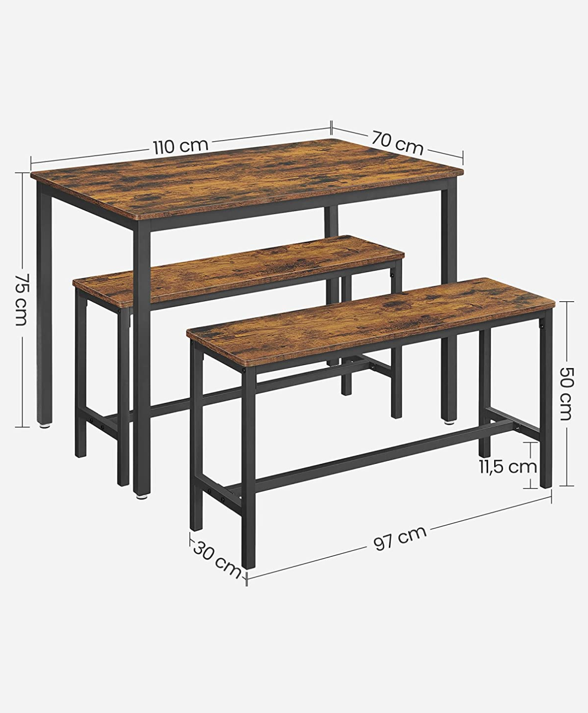 Vasagle Juego de Mesa de Comedor y Sillas con Marco de Acero