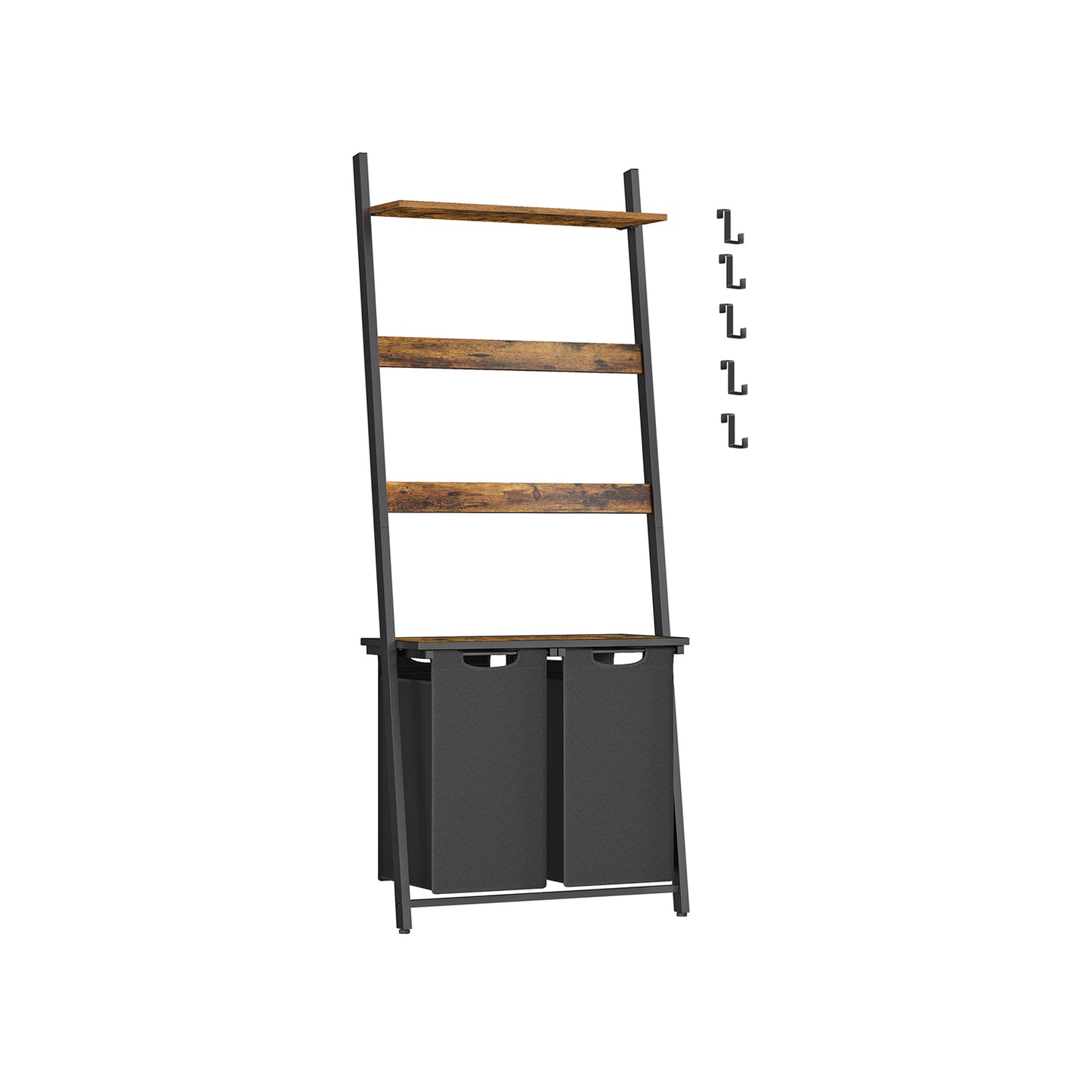 Mueble Cesto Ropa Sucia, 2 x 46L, Mueble Ropa Sucia, Cesto para la colada con escalera para toallas, marrón y negro, VASAGLE, 10