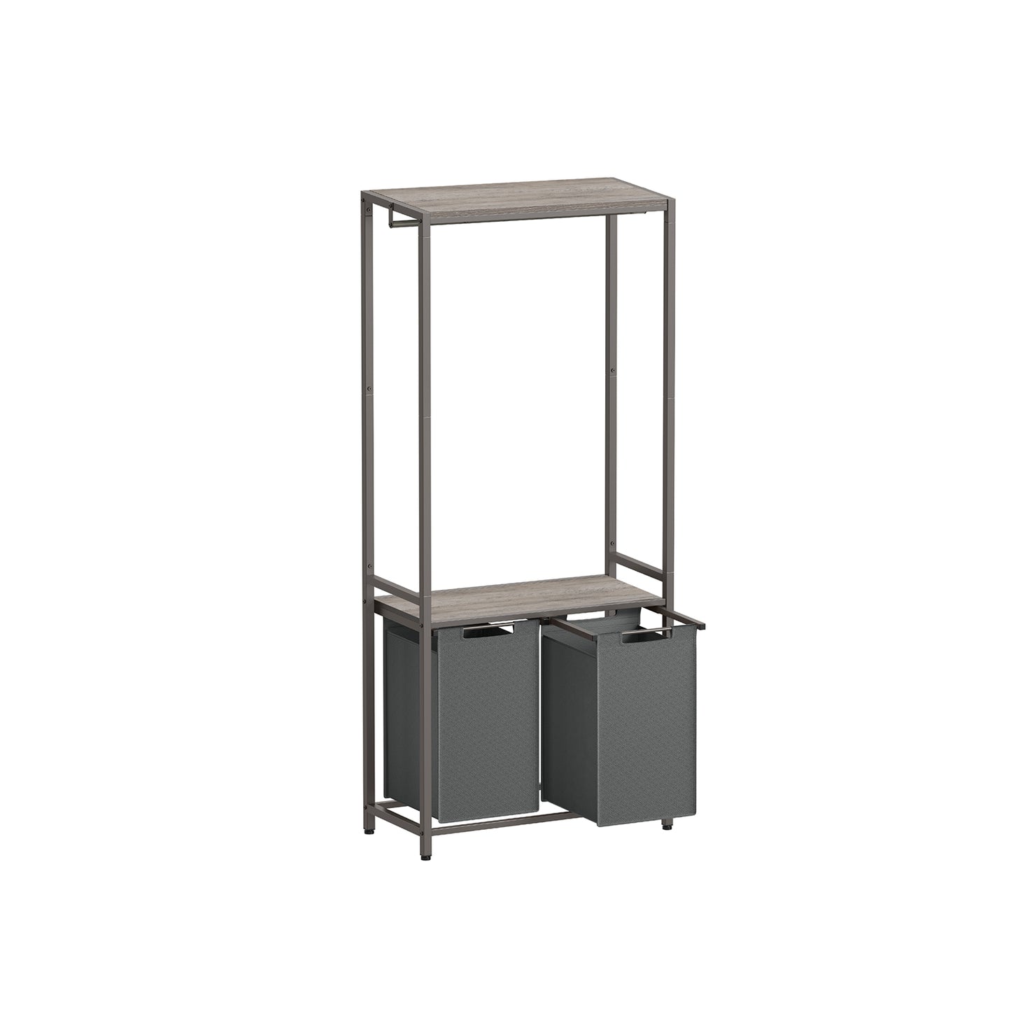 Mueble Cesto Ropa Sucia, 2 x 46 L, Mueble Ropa Sucia, Cesto Colada con 2 Estantes Barra Colgante, Greige y Gris, VASAGLE, 10